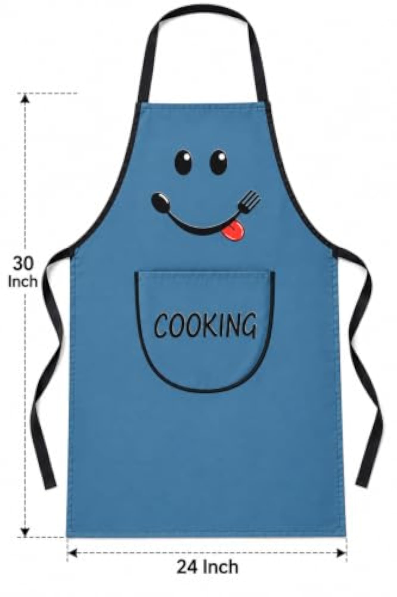 Unisex Blue Smiley Face Cooking Apron with Front Pocket